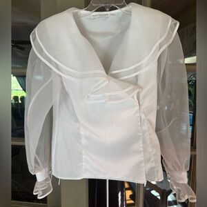 Preston & York Sheer White Blouse with Ruffled Collar